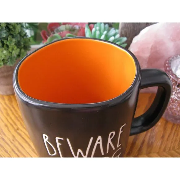 New Rae Dunn BEWARE OF DOG Black & Orange Ceramic Coffee Tea Mug Cup - Picture 6 of 9